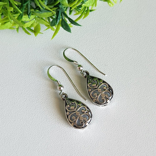 925 Sterling Silver Bali Filigree Dangle Earrings