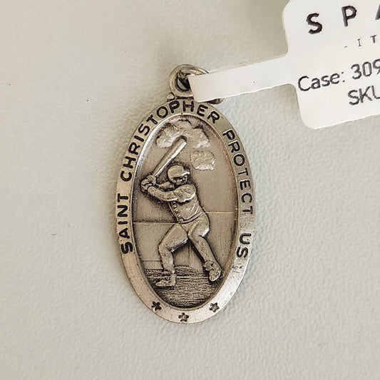 925 Sterling Silver Baseball Saint Christopher Charm