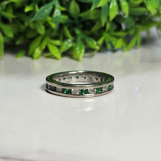 925 Sterling Silver Green and White CZ Full Eternity Ring