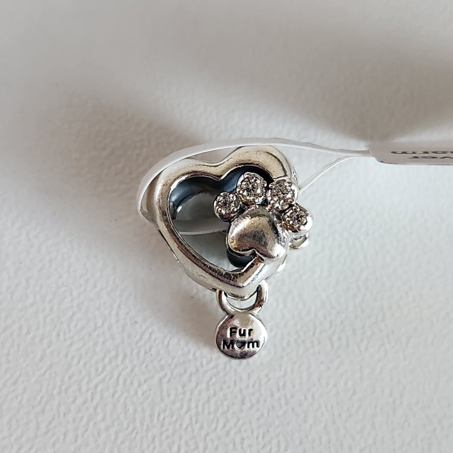 PANDORA Sparkling Paw Print & Heart Authentic Charm Silver