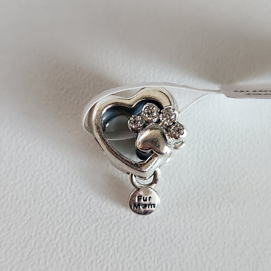 PANDORA Sparkling Paw Print & Heart Authentic Charm Silver