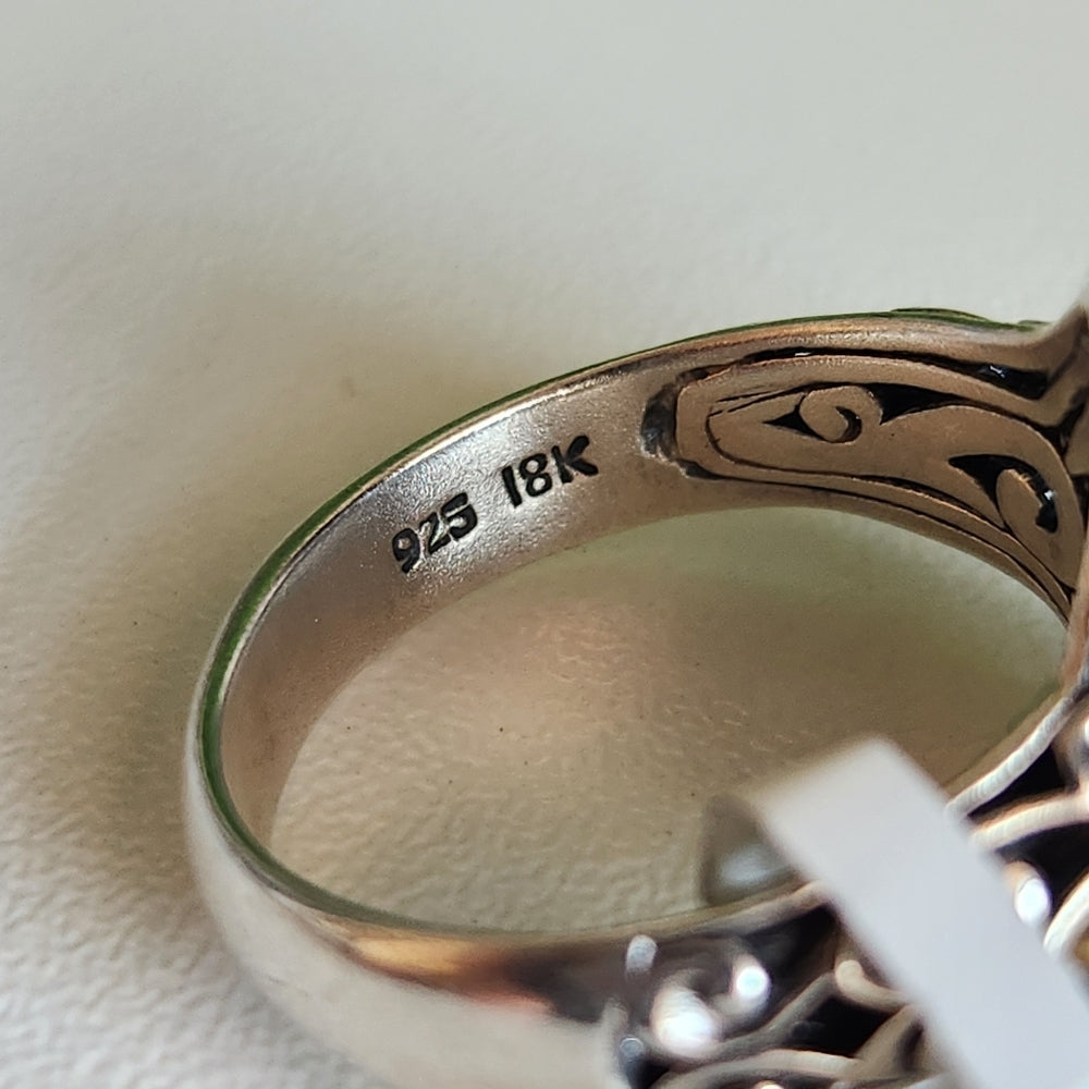 925 Sterling Silver And 18kt Gold Robert Manse Design Prasiolite Ring