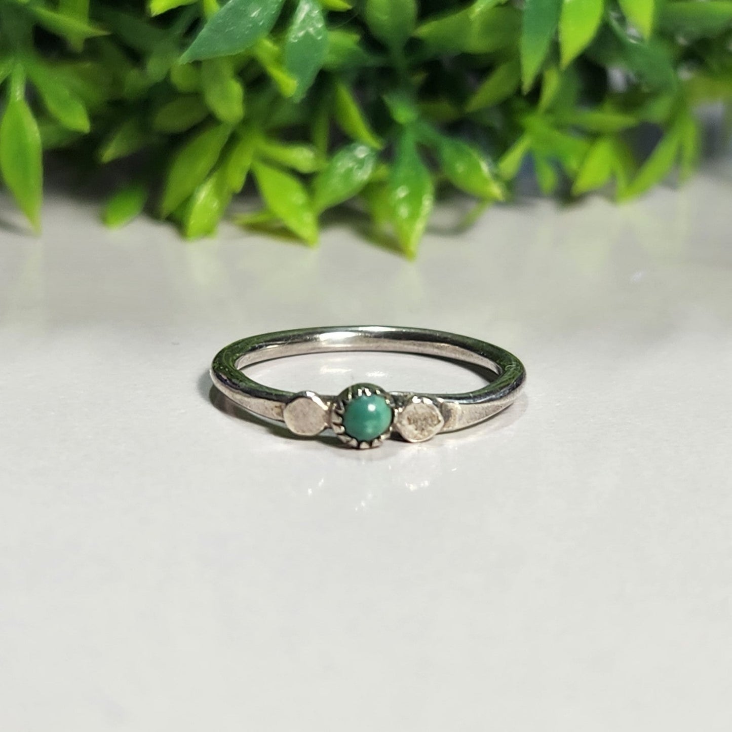 925 Sterling Silver Vintage Turquoise Dainty Ring