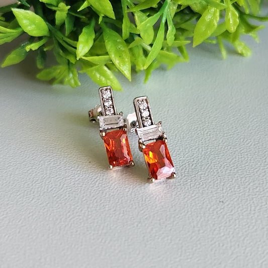 925 Sterling Silver Orange CZ Stud Earrings