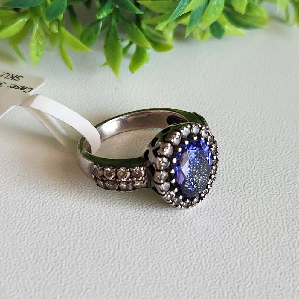 925 Sterling Silver Tanzanite CZ Halo Ring