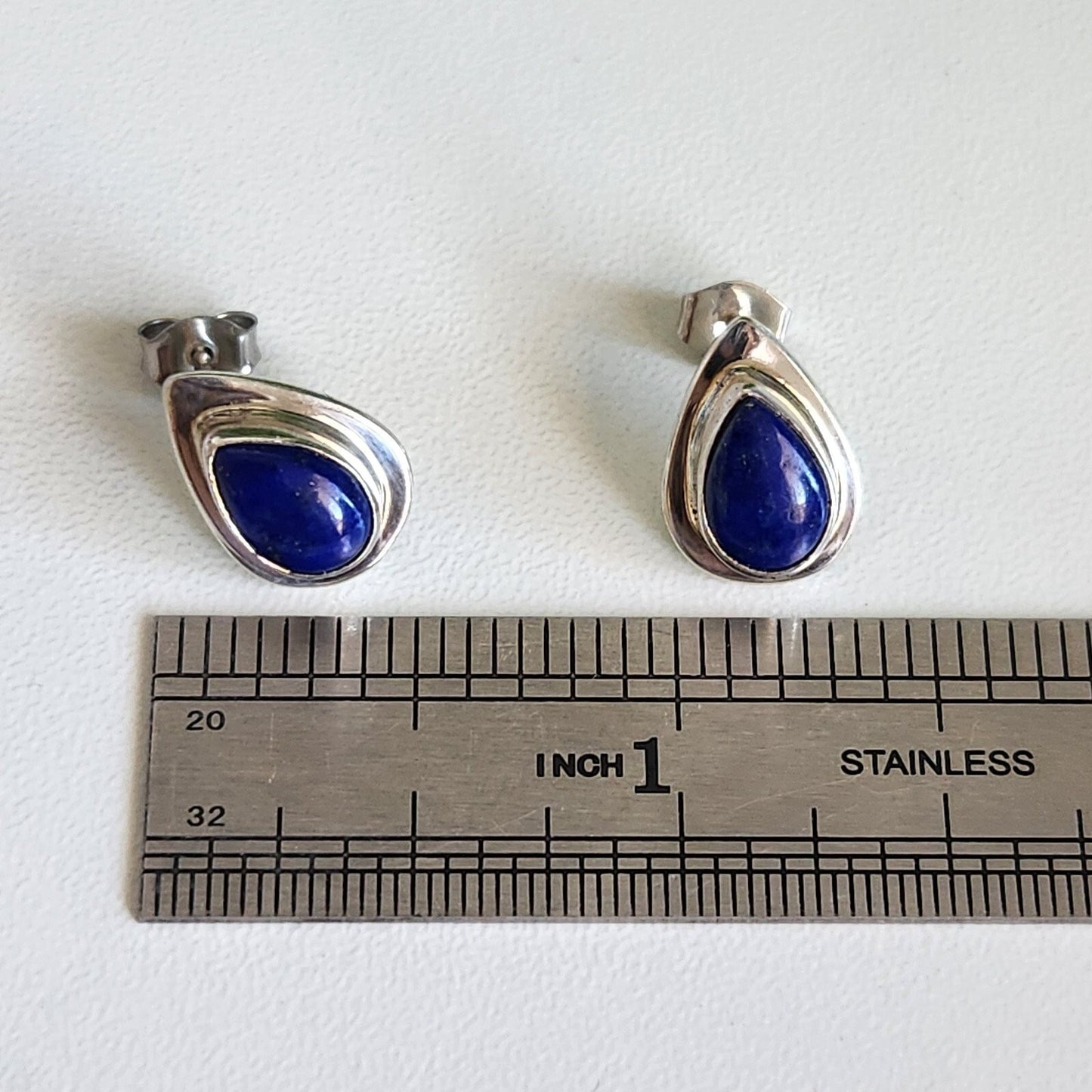 925 Sterling Silver Lapis Lazuli Pear Shape Stud Earrings