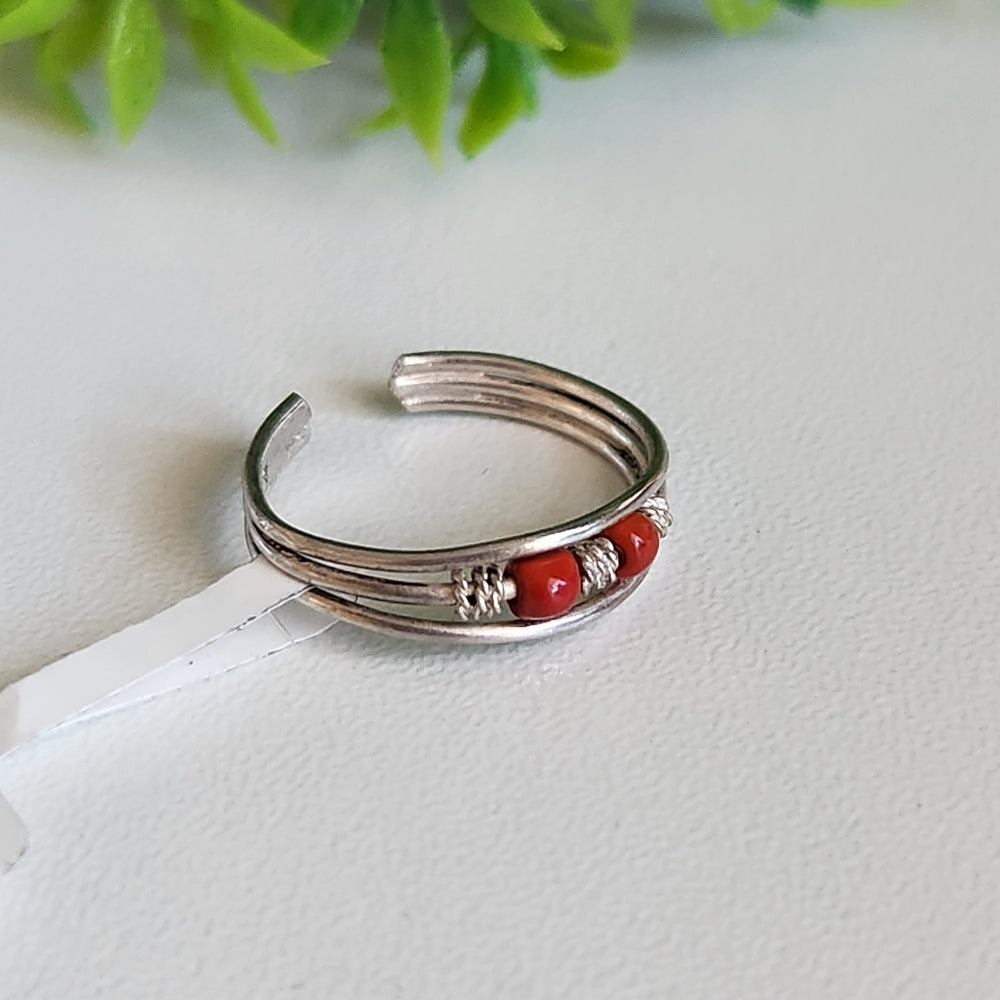 925 Sterling Silver Red Boho Toe Ring