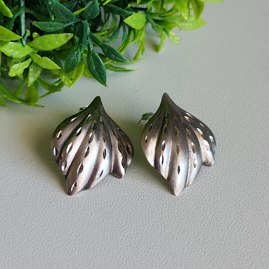 925 Sterling Silver Art Deco Brushed Fan Stud Earrings