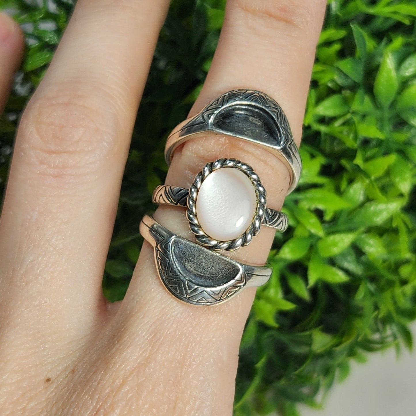 925 Sterling Silver Mother of Pearl 3-way Ring