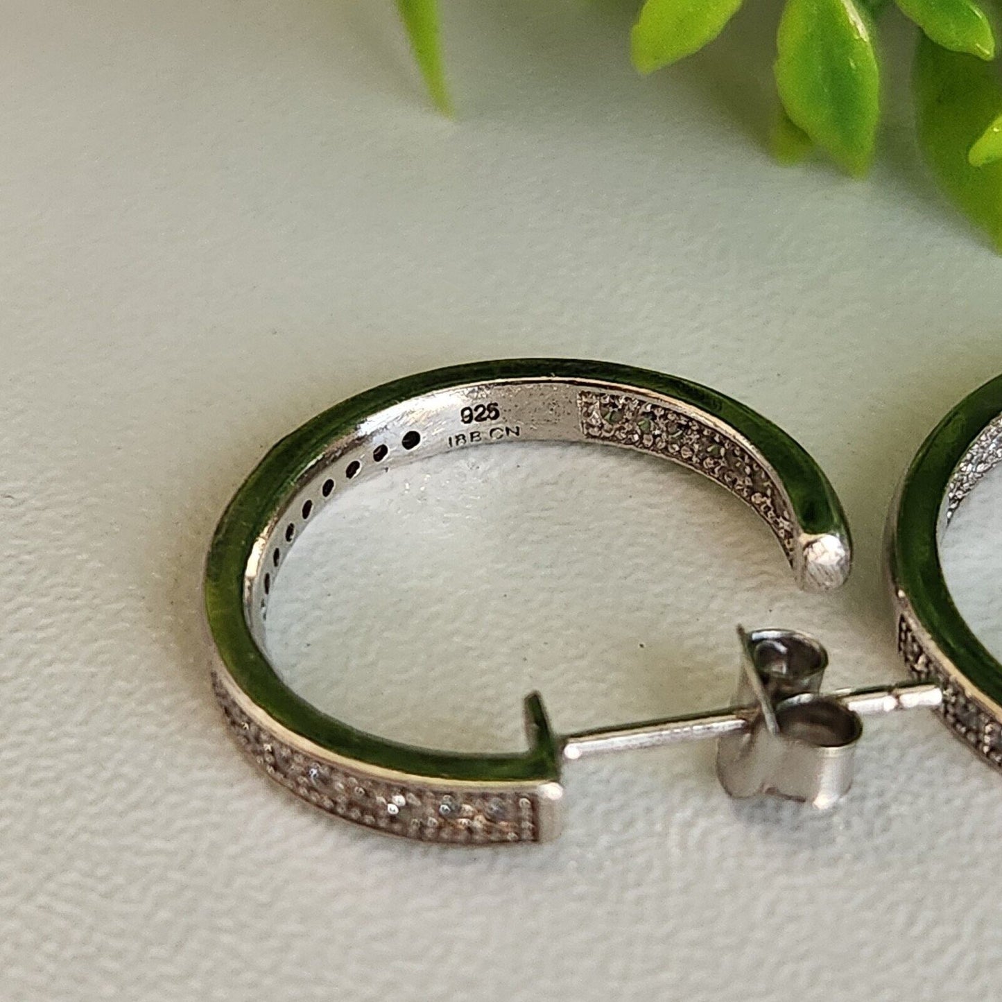 925 Sterling Silver CZ 3/4 Hoop Stud Earrings