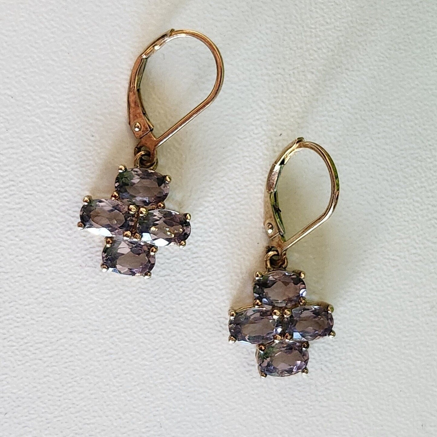 925 Sterling Silver Gold Vermeil Purple CZ Cross Dangle Earrings