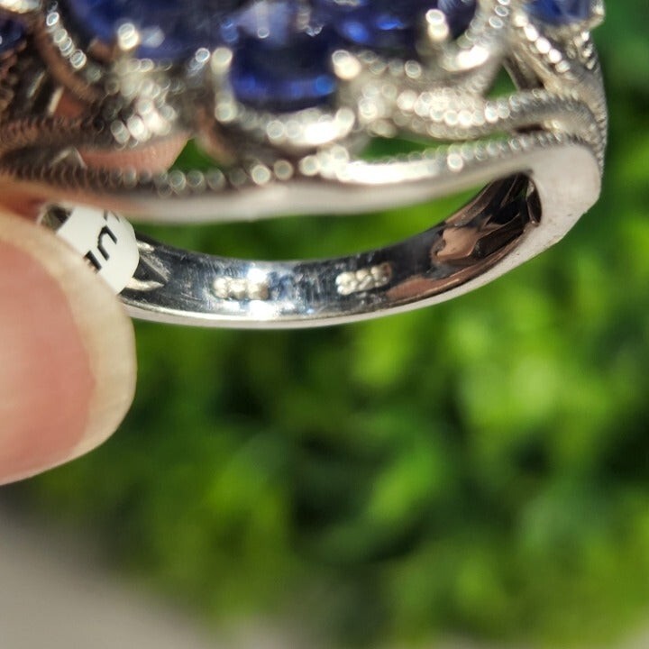 925 Sterling Silver Vintage Art Deco Blue Flower Ring