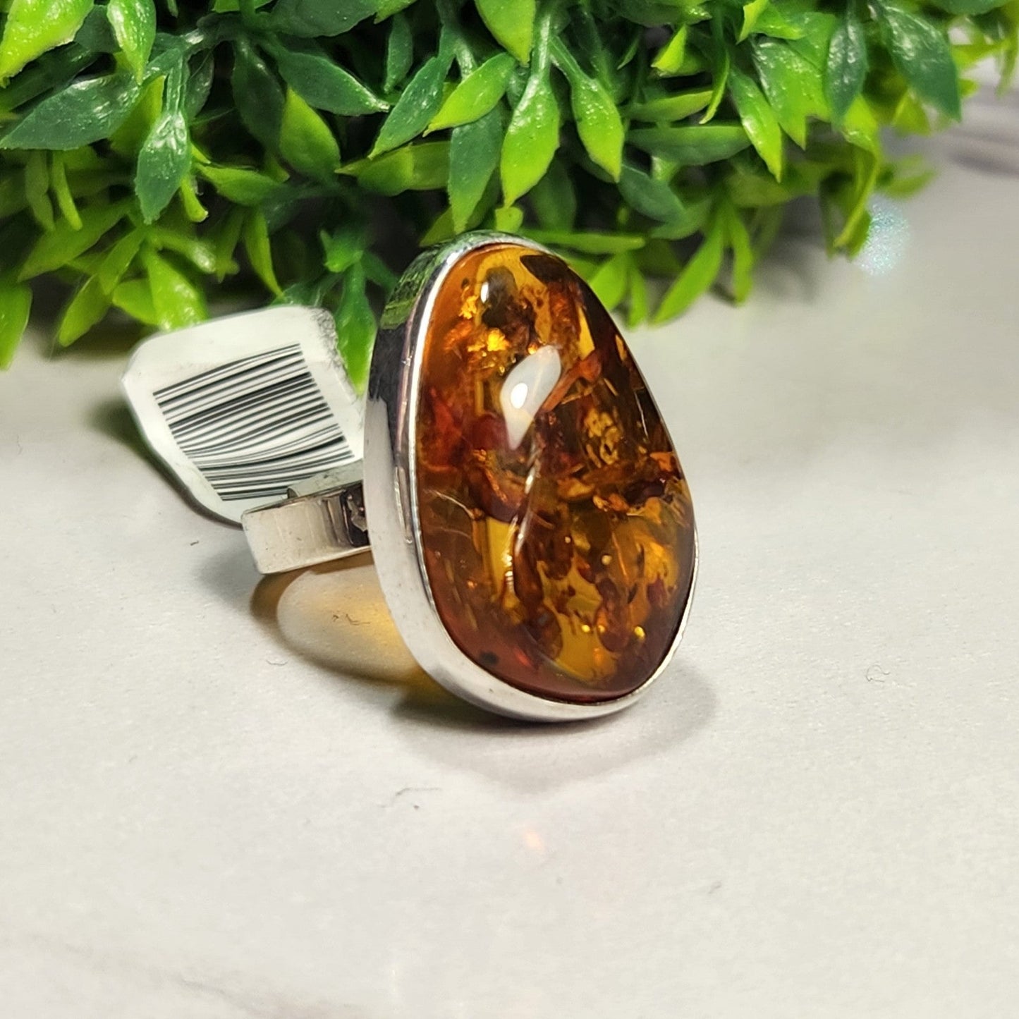 925 Sterling Silver Amber Cocktail Ring