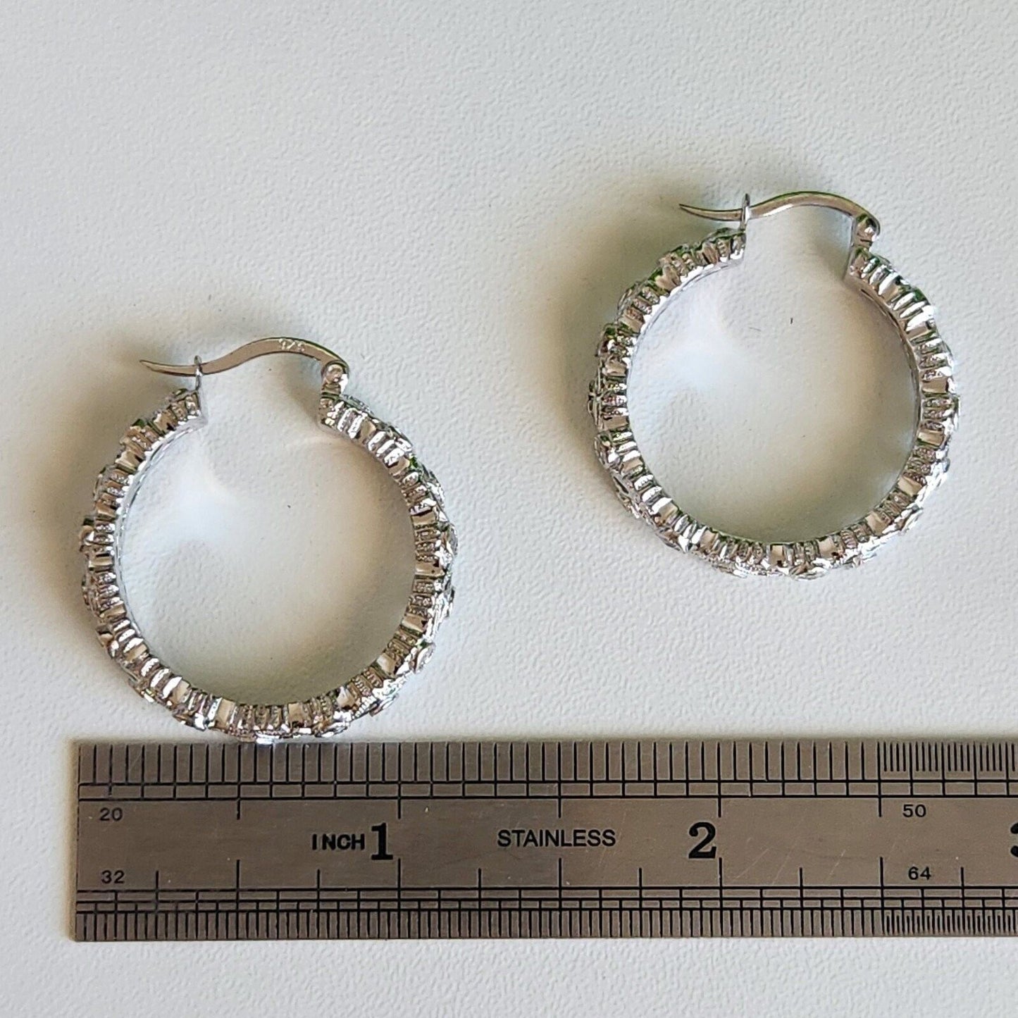 925 Sterling Silver CZ Diamond Hoop Earrings