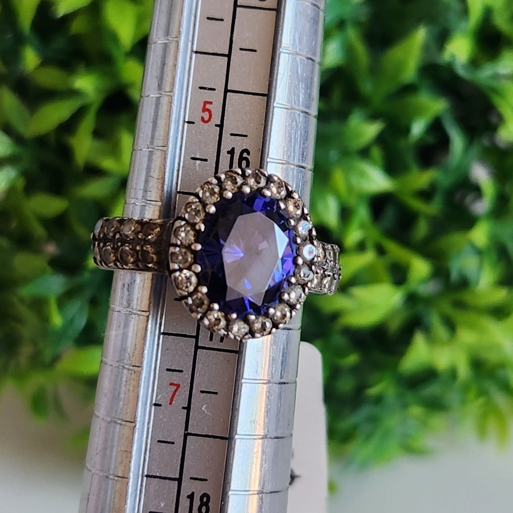 925 Sterling Silver Tanzanite CZ Halo Ring