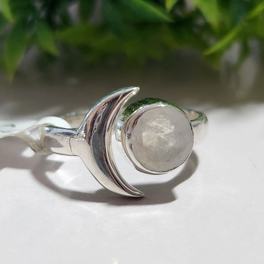 925 Sterling Silver Moonstone Moon Ring