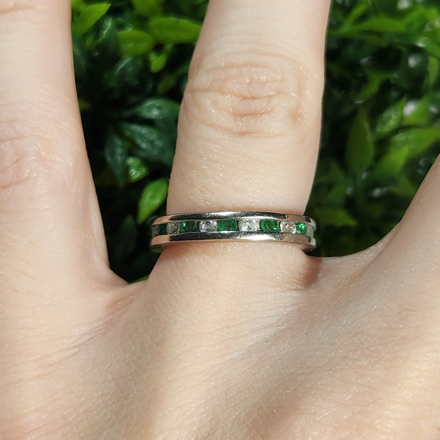 925 Sterling Silver Green and White CZ Full Eternity Ring