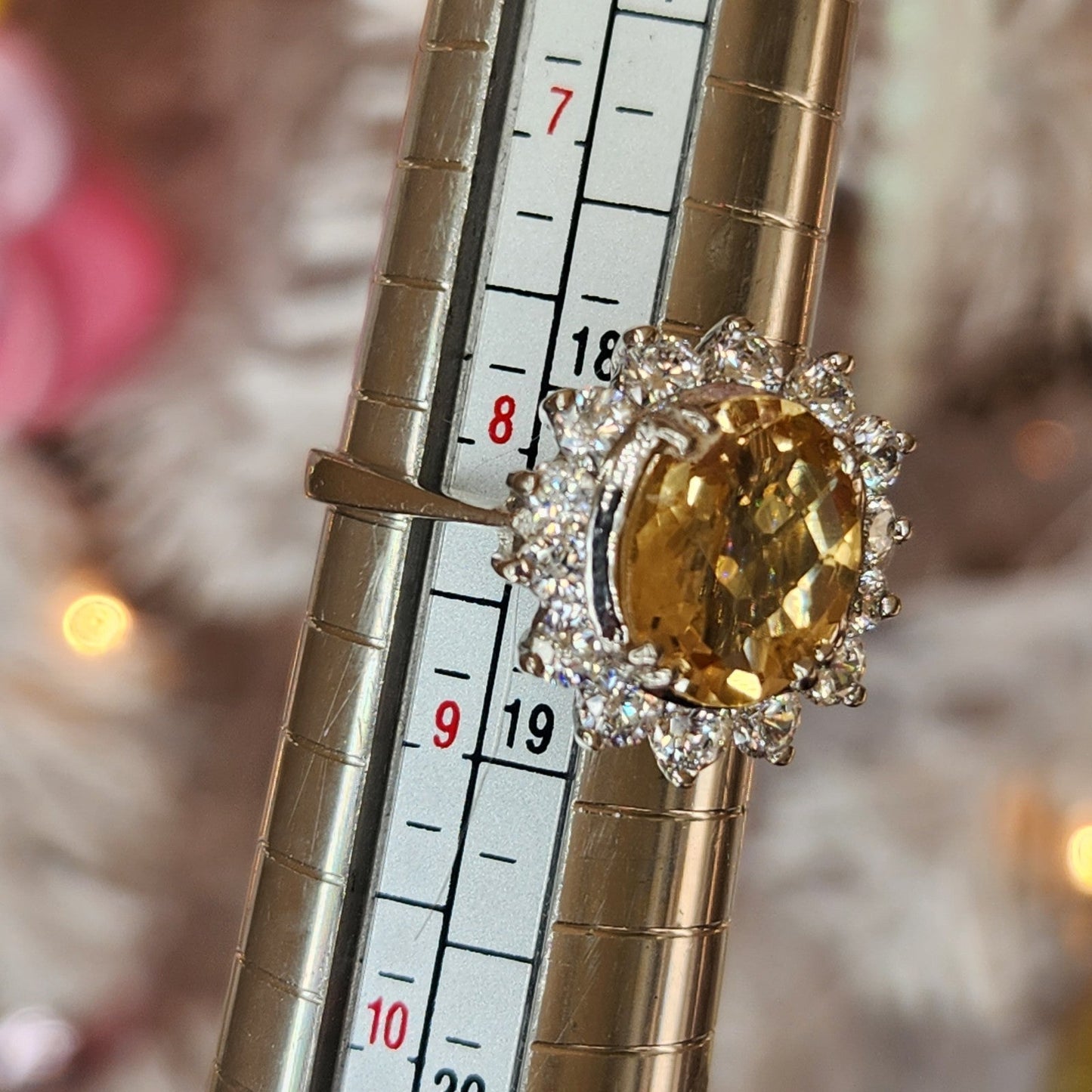 925 Sterling Silver Vintage Citrine and CZ Ring