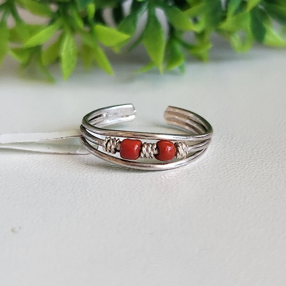 925 Sterling Silver Red Boho Toe Ring