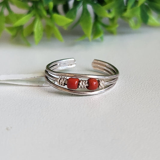 925 Sterling Silver Red Boho Toe Ring