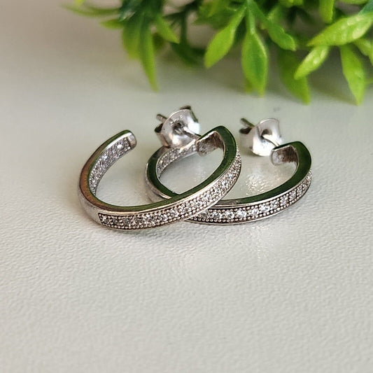 925 Sterling Silver CZ 3/4 Hoop Stud Earrings
