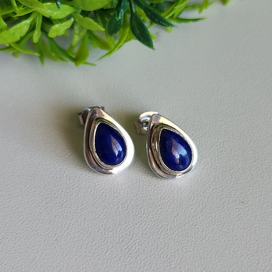 925 Sterling Silver Lapis Lazuli Pear Shape Stud Earrings