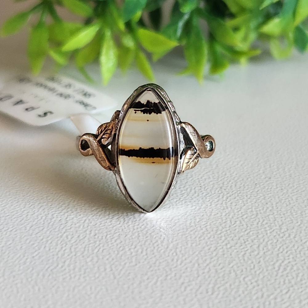 925 Sterling Silver And 10k Gold Clark And Coombs Victorian Dentritic Agate Ring