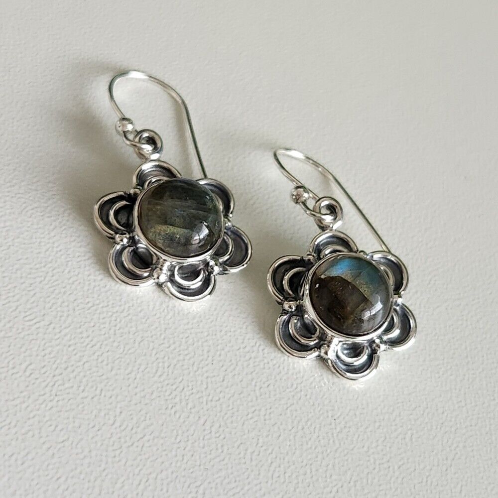 925 Sterling Silver Flower Labradorite Earrings