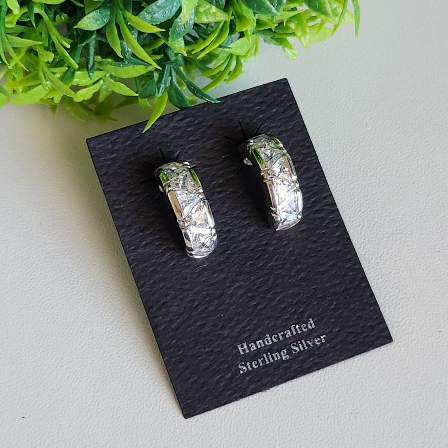 925 Sterling Silver CZ Semi Hoops Earrings