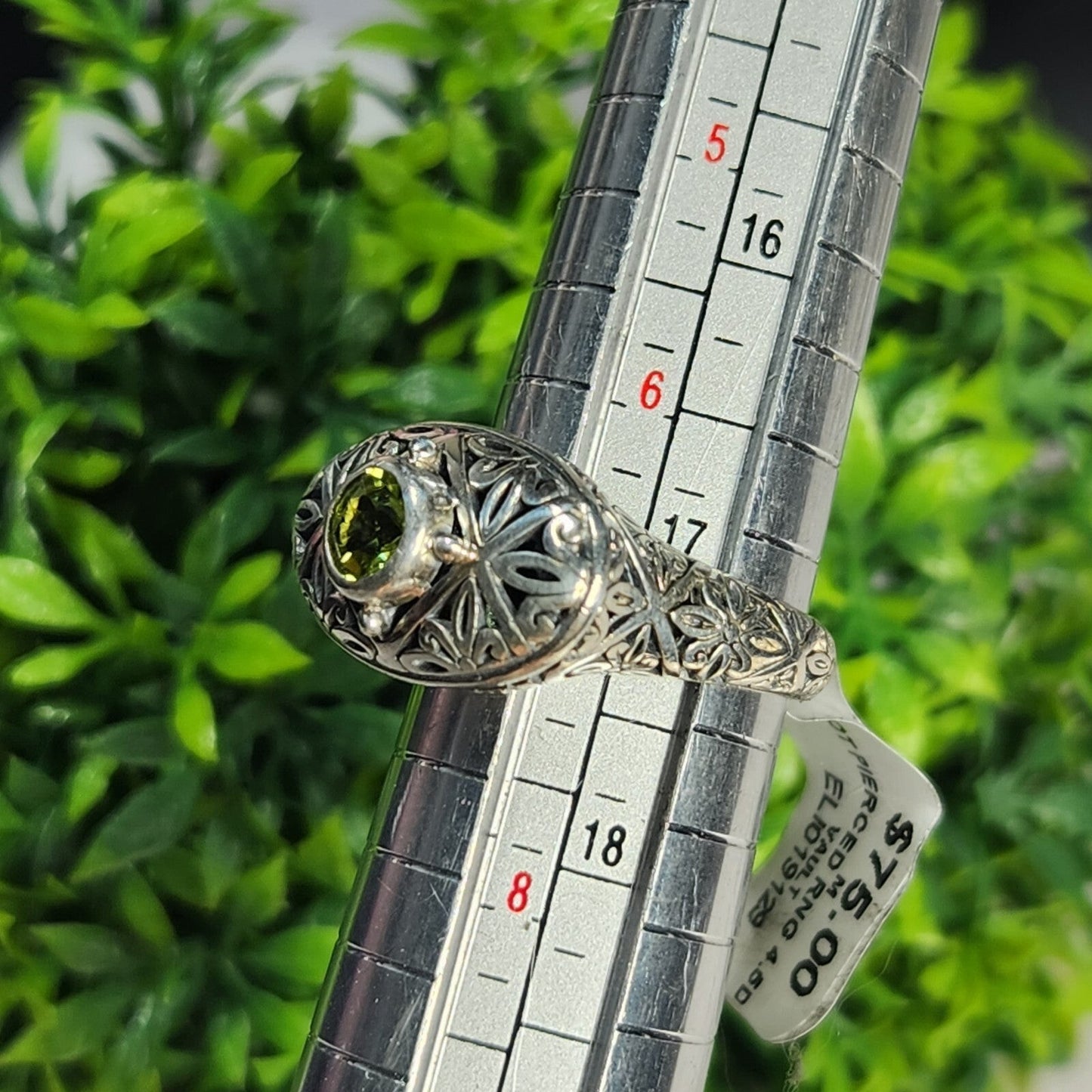 925 Sterling Silver Peridot Pierced Ring