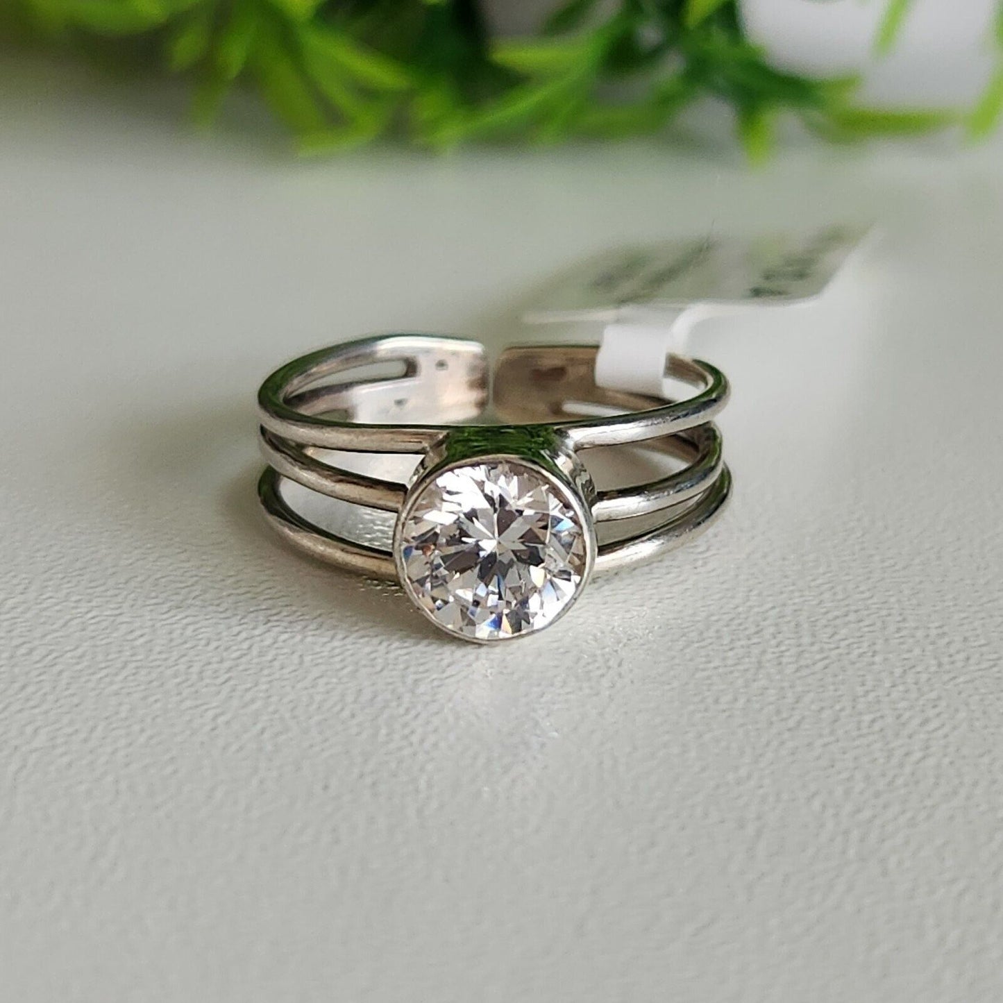 925 Sterling Silver CZ Bezel Adjustable Ring
