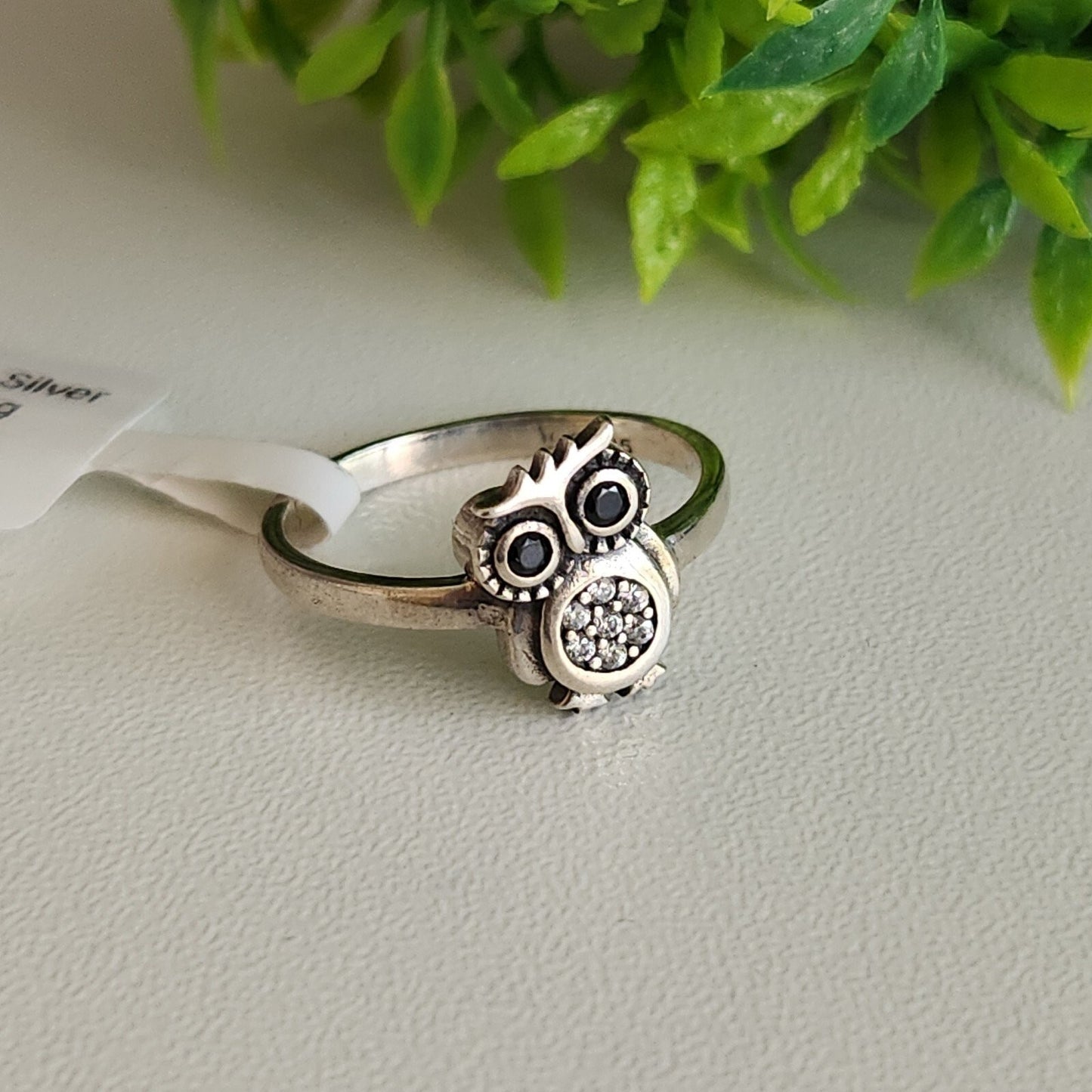 925 Sterling Silver CZ Owl Ring