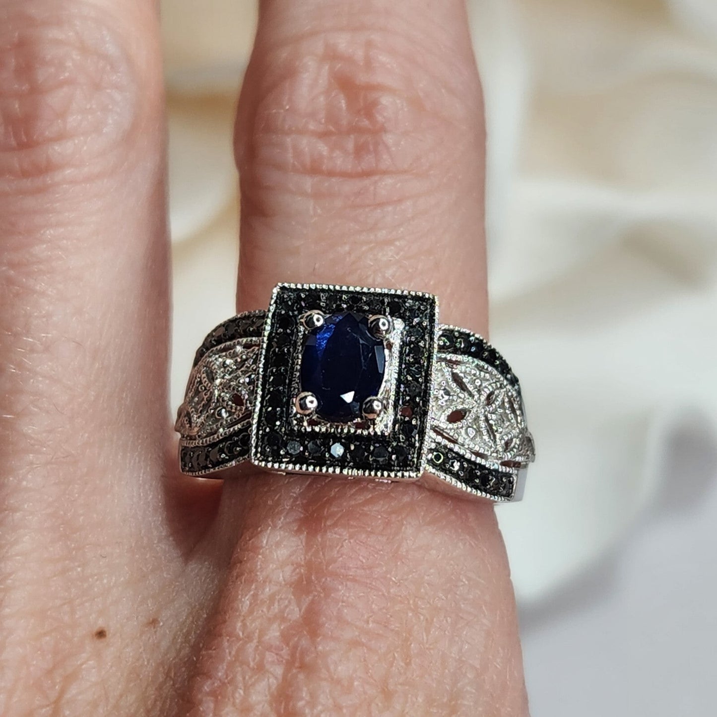 925 Sterling Silver MDJ Michael Drechsler Vintage Sapphire Ring