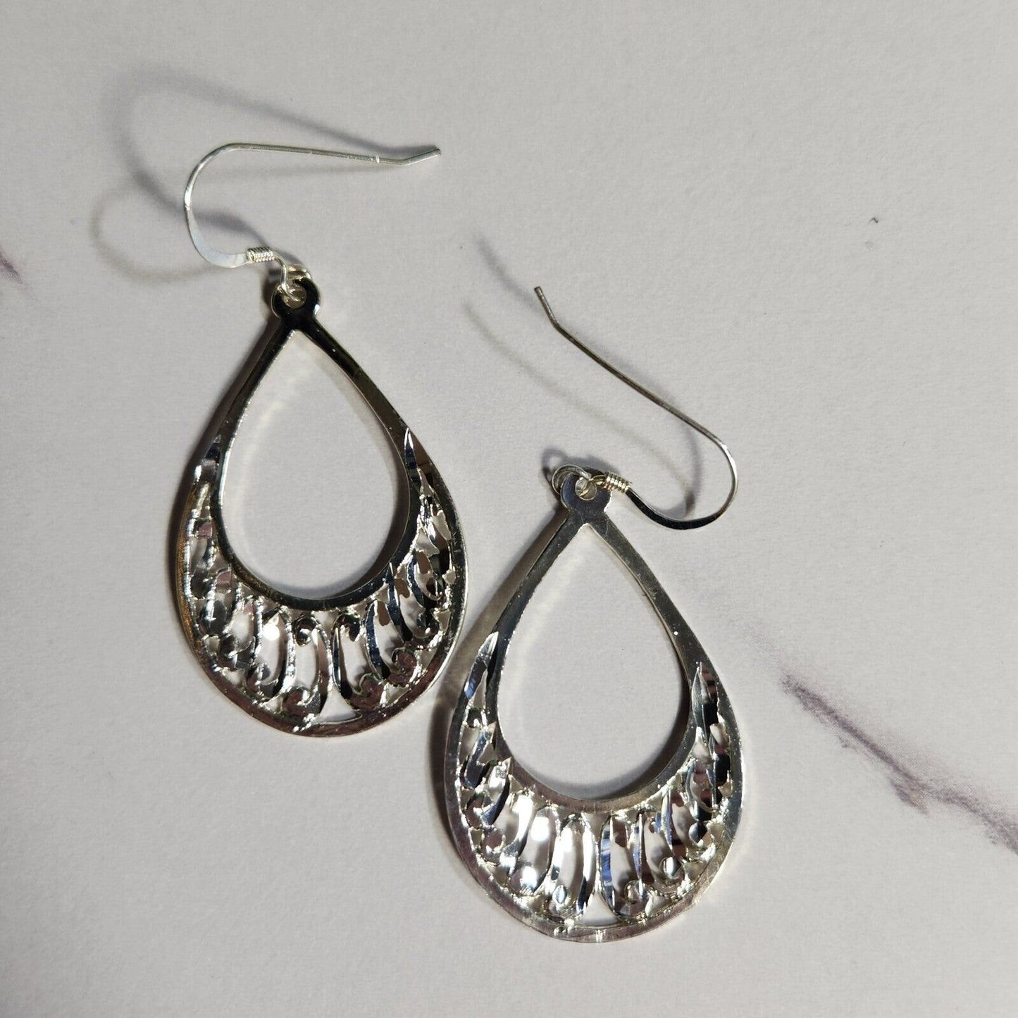 925 Sterling Silver Ornate Dangle Earrings