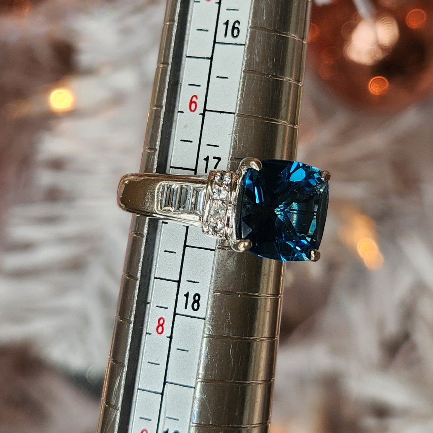925 Sterling Silver Blue Topaz Cushion Ring