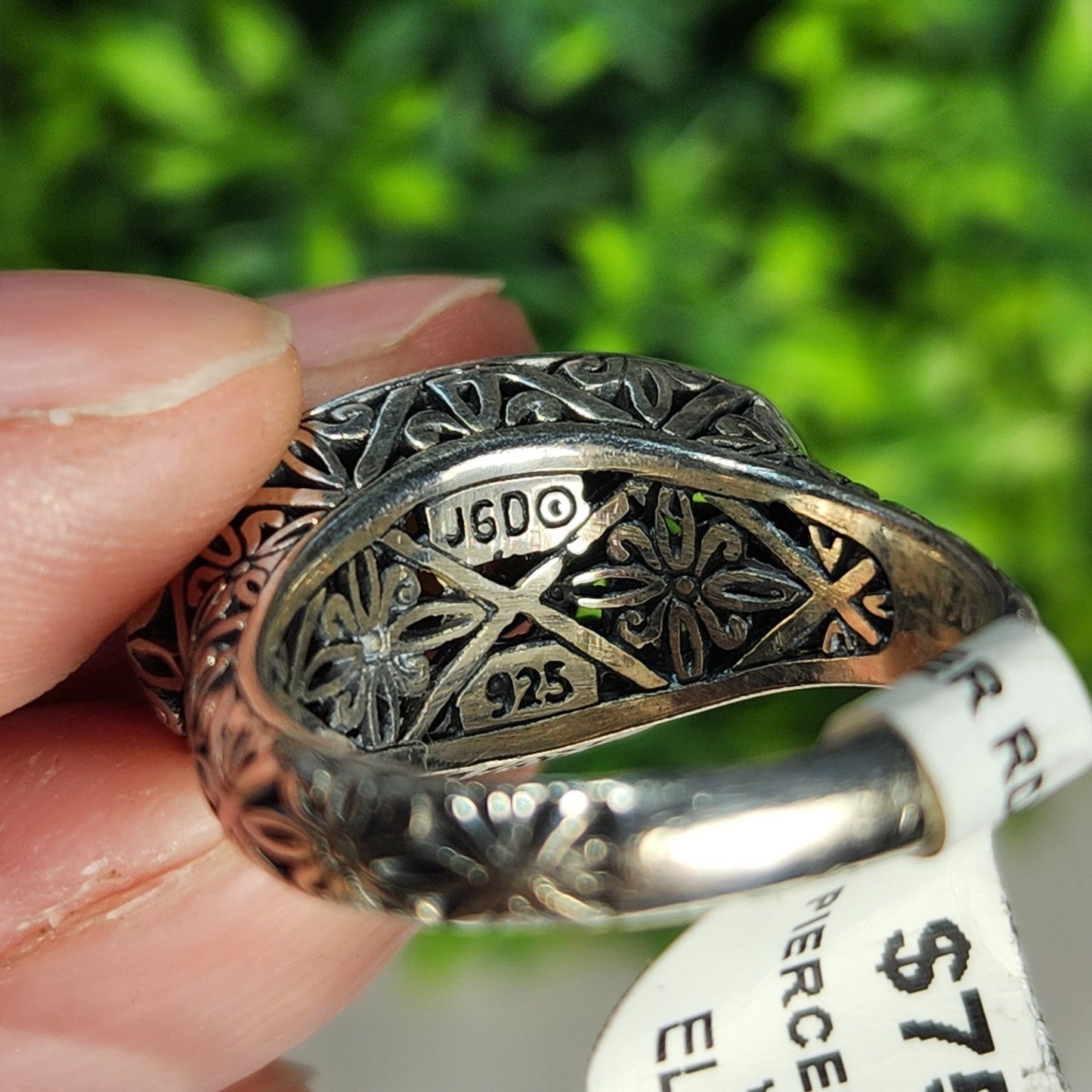 925 Sterling Silver Peridot Pierced Ring