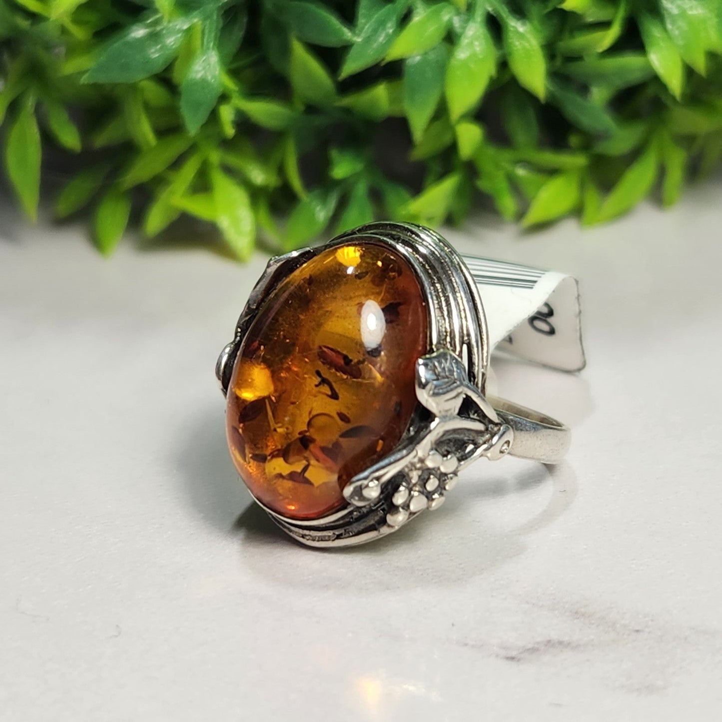 925 Sterling Silver Vintage Amber Ring