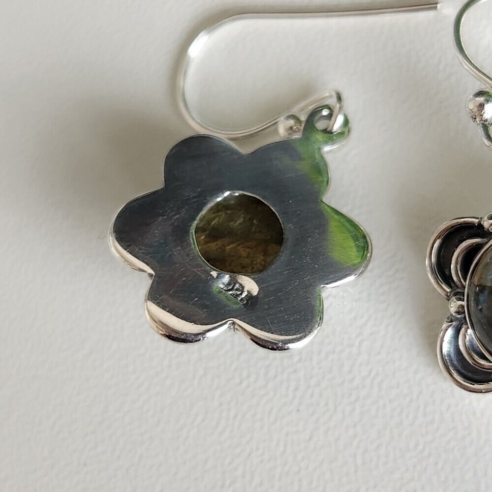 925 Sterling Silver Flower Labradorite Earrings