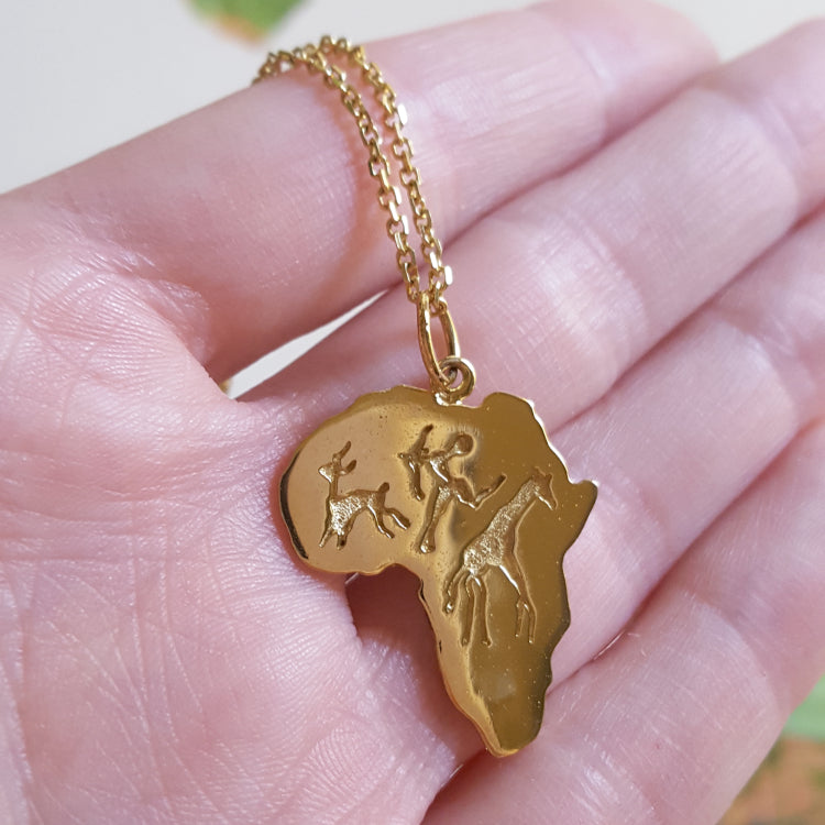 Africa Map Crystal Gold Pendant Necklace – Stainless Steel Chain, Yellow Gold Plated