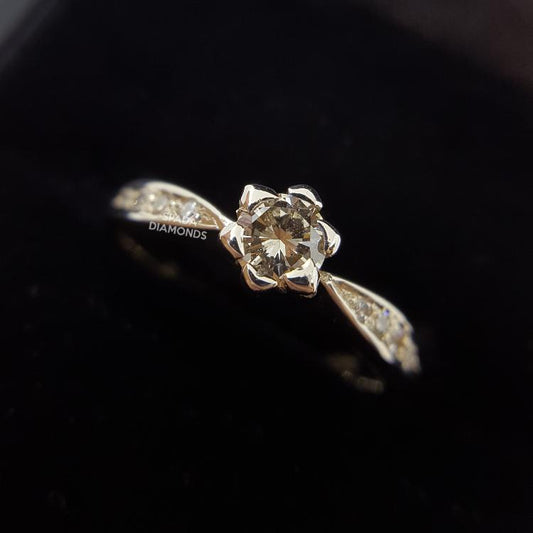 9 karat white gold flower design diamond engagement ring with side diamonds