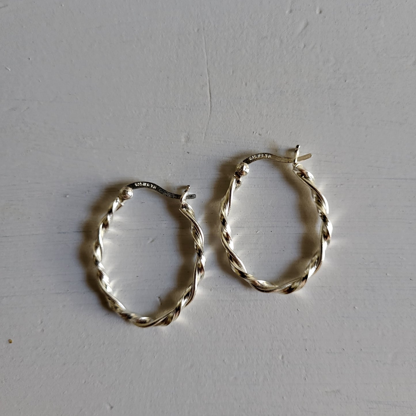 925 Sterling Silver Oval Twist Hoop Earrings