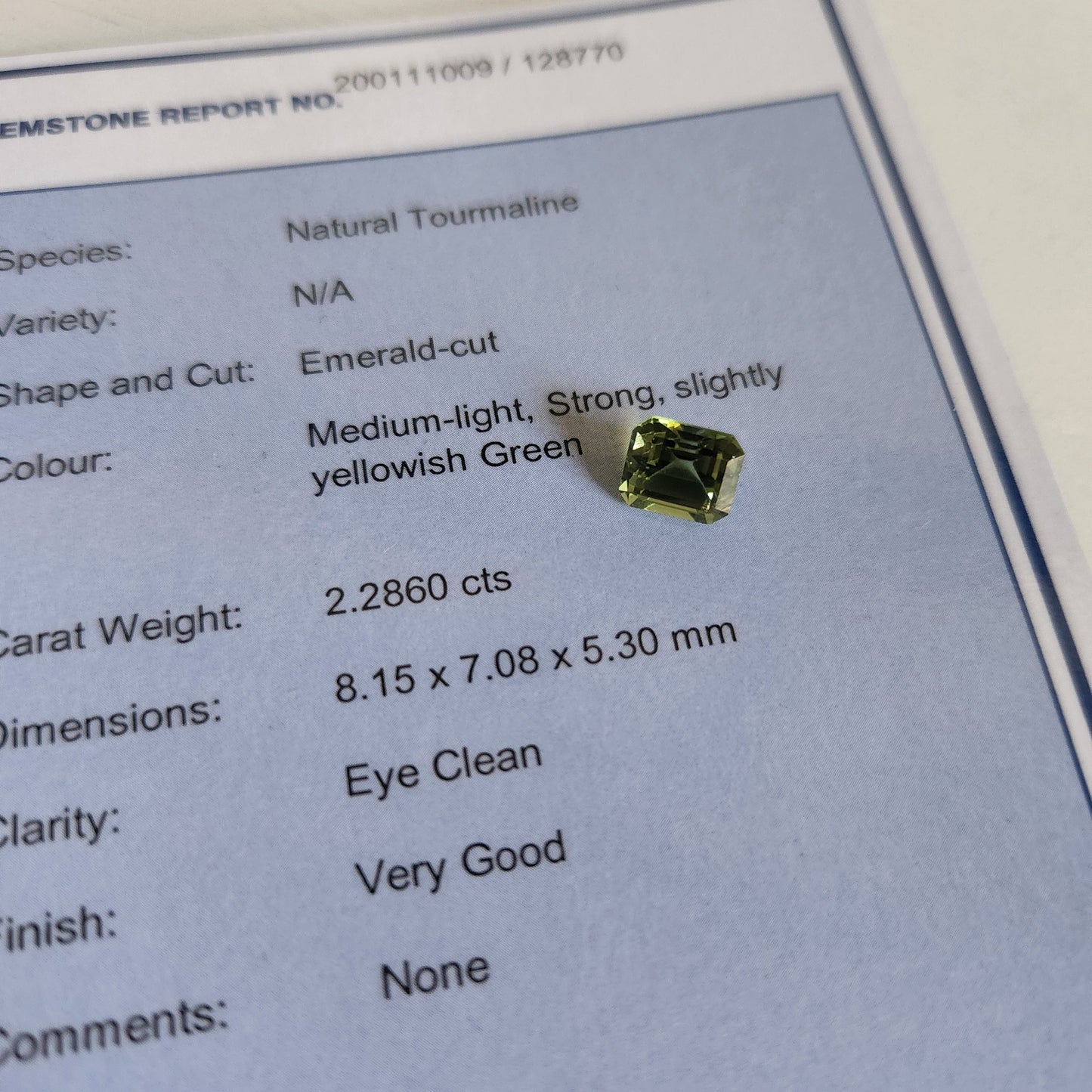 Tourmaline - 2.28ct Emerald Gemstone