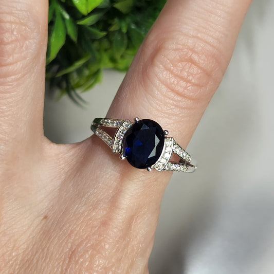 925 Sterling Silver Blue Engagement Ring