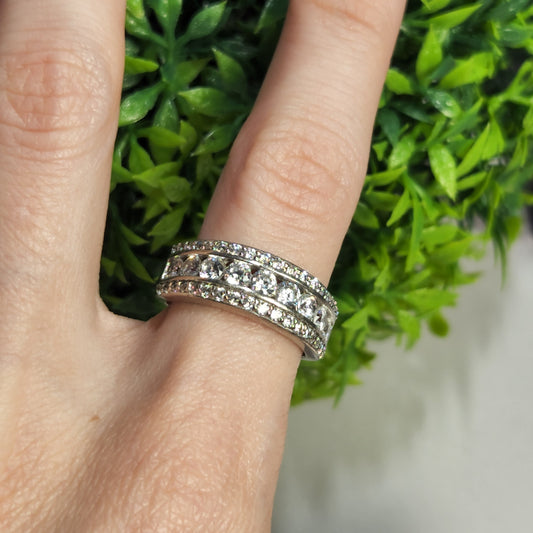 925 Sterling Silver Three Row Eternity Ring