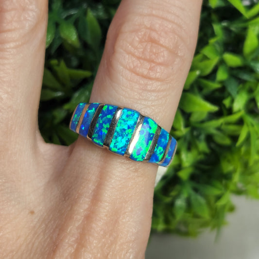925 Sterling Silver Opal Inlay Ring