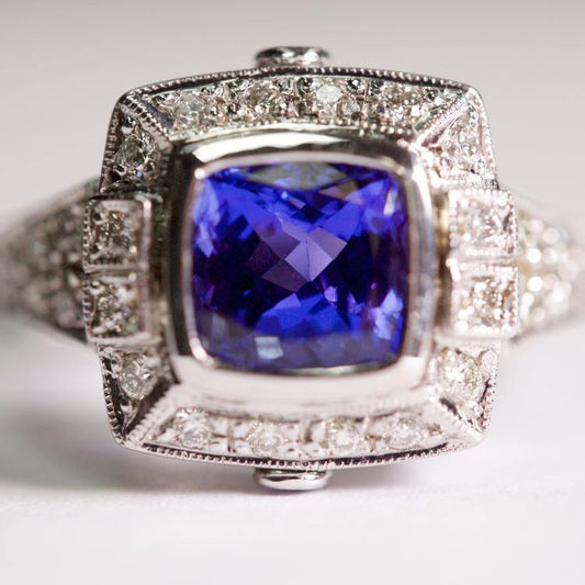 9kt White Gold Tanzanite and Diamond Ring - Spada Diamonds