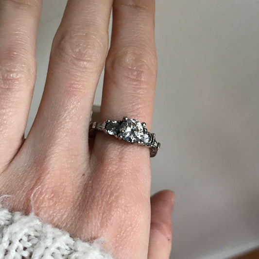 925 Sterling Silver Antique CZ Engagement Ring