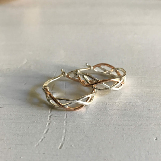 925 Sterling Silver and Rose Gold Twist Hoop Earrings