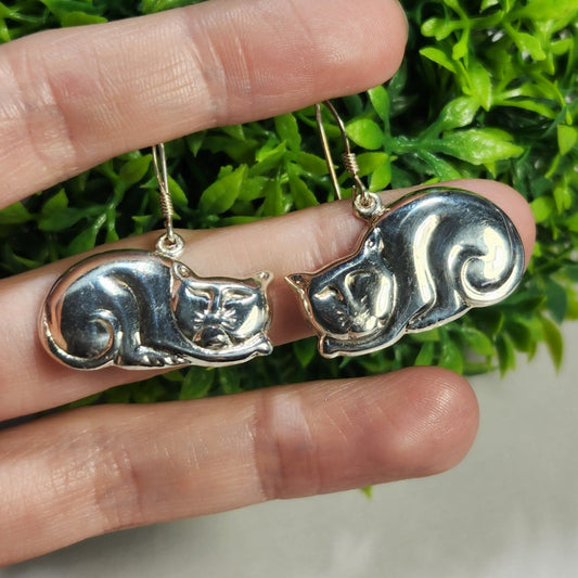 925 Sterling Silver Vintage Cat Earrings