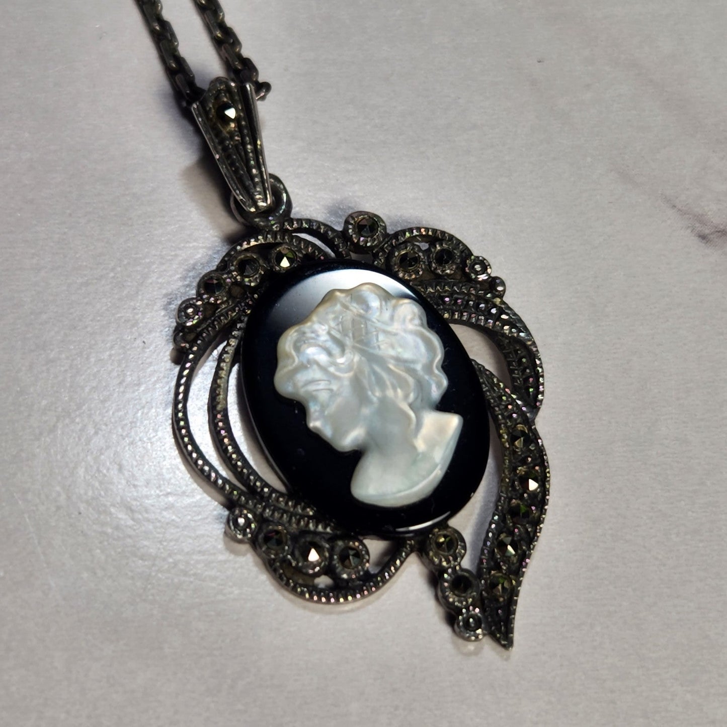925 Sterling Silver Antique Vintage Cameo Necklace